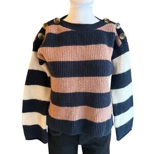 Madewell Striped Merino Wool Sweater XS Navy Blush Button Shoulder
